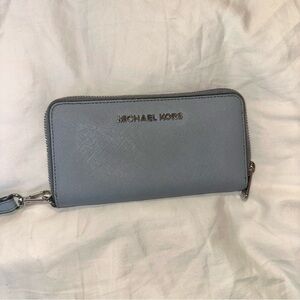 Michael Kors Powder Blue Saffiano Zip Wristlet Wallet